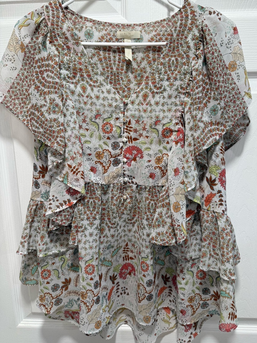 Matilda Jane Fly By rustic Floral Tiered Ruffle Tunic with Multicolor Accents